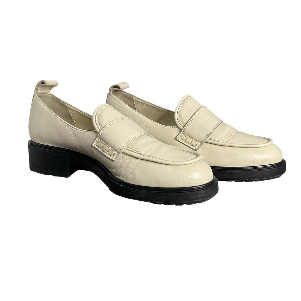 Aeyde Ruth Lug Sole Platform Italian Apron-toe Loafer Crème With A Chunky Heel - Picture 4 of 12
